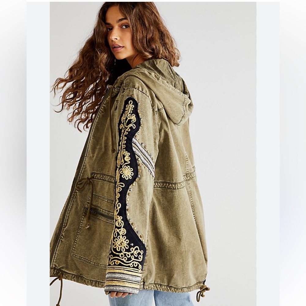 Free People Embroidered Fall Military Jacket